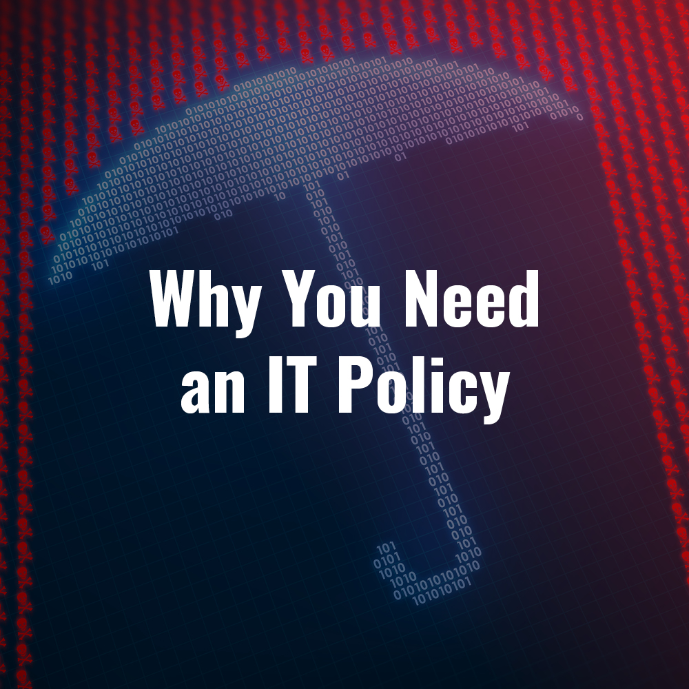 LPasset An umbrella overlaid on a red and black background with the words Why You Need an IT Policy on it